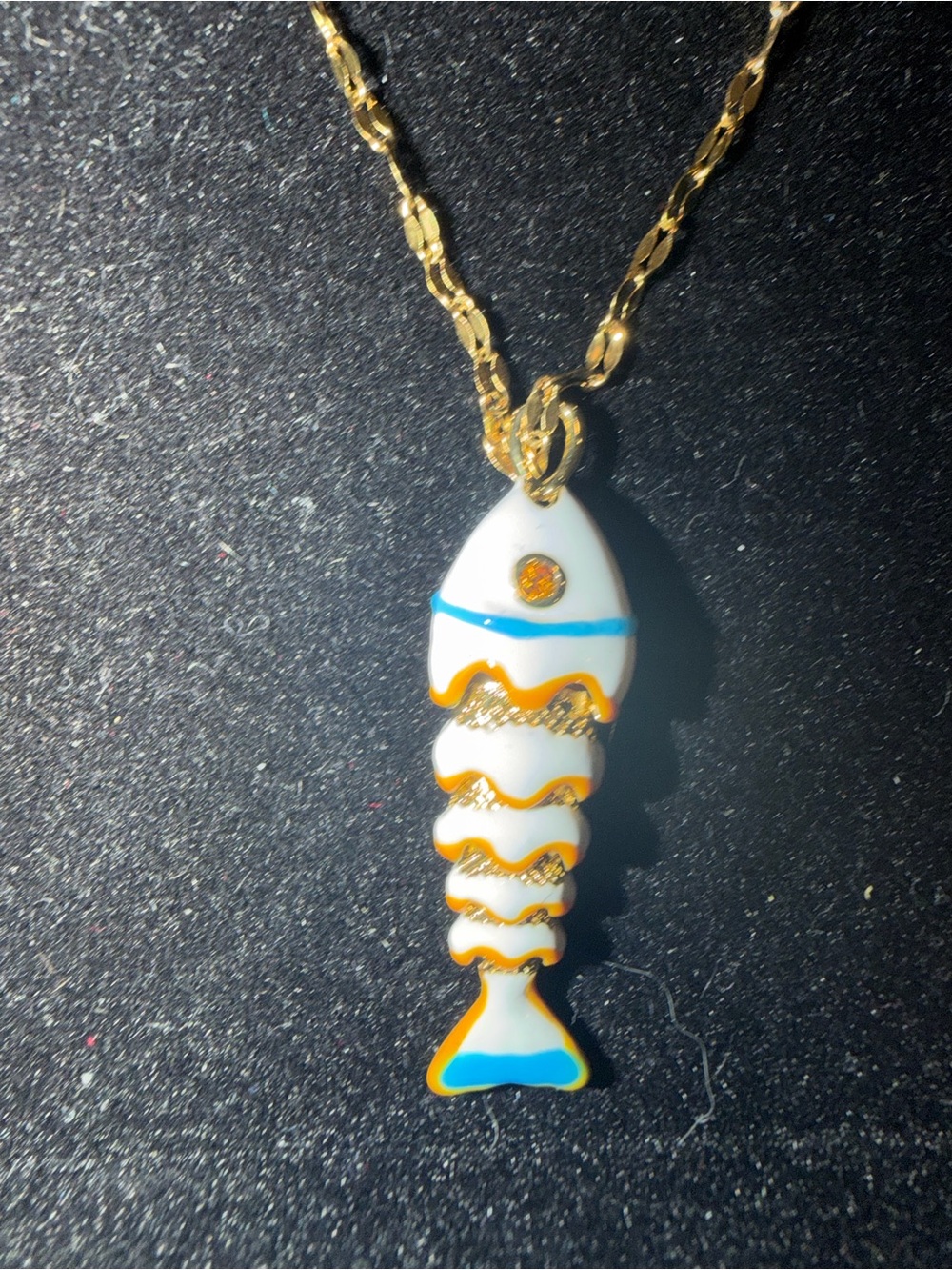 Mayamar Gold-Tone White & Blue Fish Pendant Necklace - Pets Fish Charm